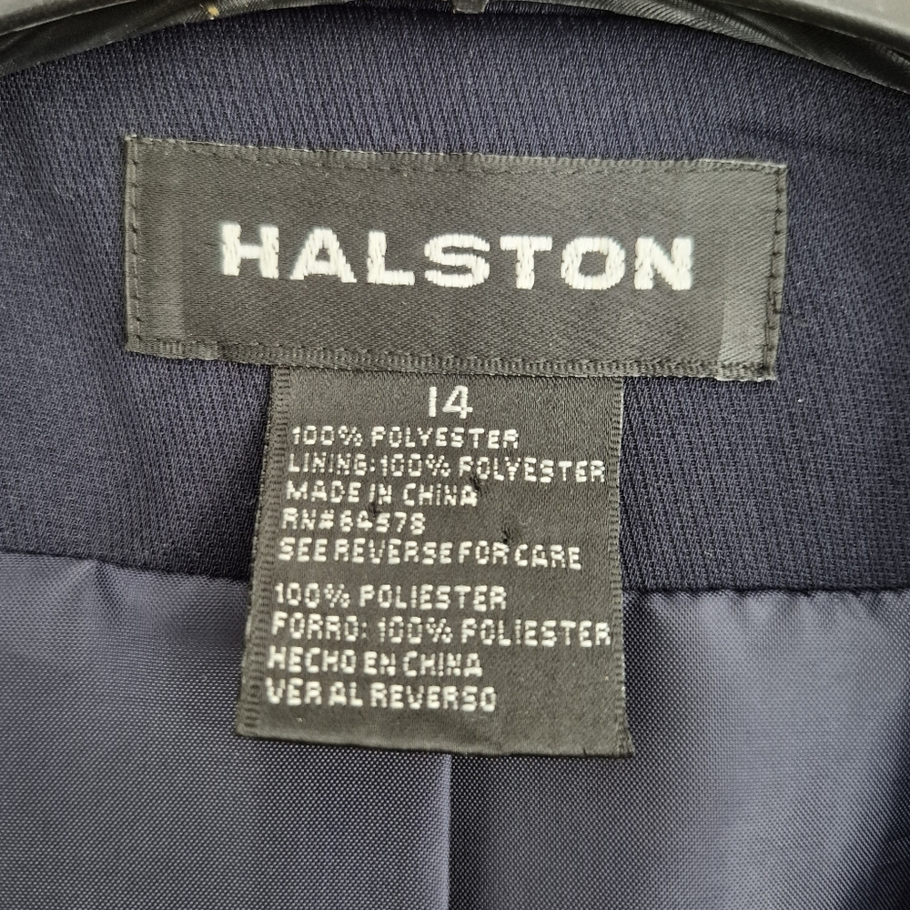 Halston Heritage Navy Blue Double Breasted Blazer Gold Crest Buttons Womens 14 - Picture 2 of 8